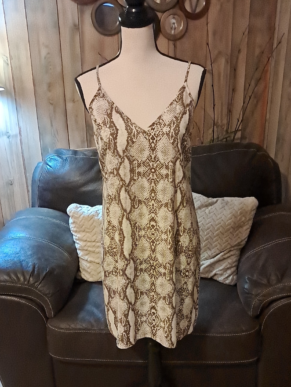 White House Black Market Python Snake Print Slip Dress Silky Satin Stretch